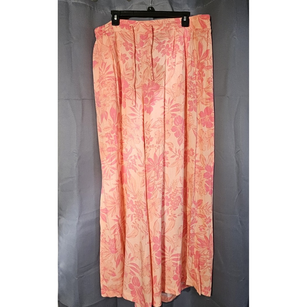 Torrid Size 1X Tropical Floral Wide Leg Pants High Rise Gauze Pink Orange NWT